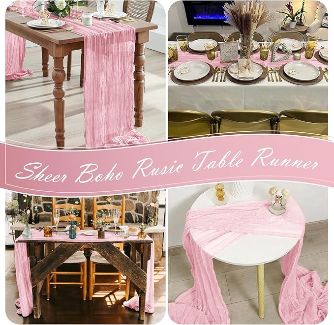 30 Pack Light Pink Cheesecloth Table Runner 17 x 108 inch Cheese Cloth Table Runners 9ft Pink Table Runner Rustic Romantic Sheer Gauze Runner for Wedding Party Baby Shower Table Decoration