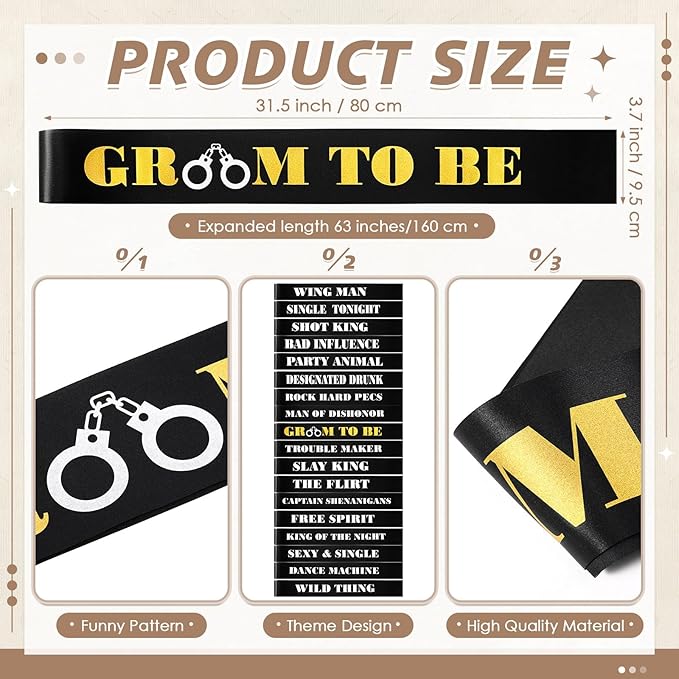 Daifunli 18 Pack Funny Bachelor Party Sashes Groomsmen Team Groom Sash Groom to Be Decorations for Bachelor Bachelorette Party Favors Accessories Gifts