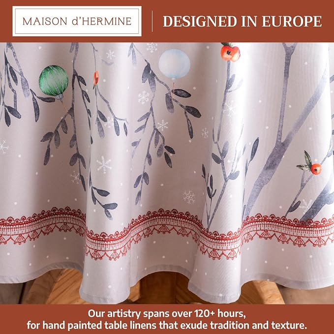 Maison d' Hermine Table Cloth Round Table 100% Cotton 69 Inches Fall Tablecloth Reusable Everyday Use for Thanksgiving Christmas Decorations Dining Farmhouse Party (Fairy Christmas)