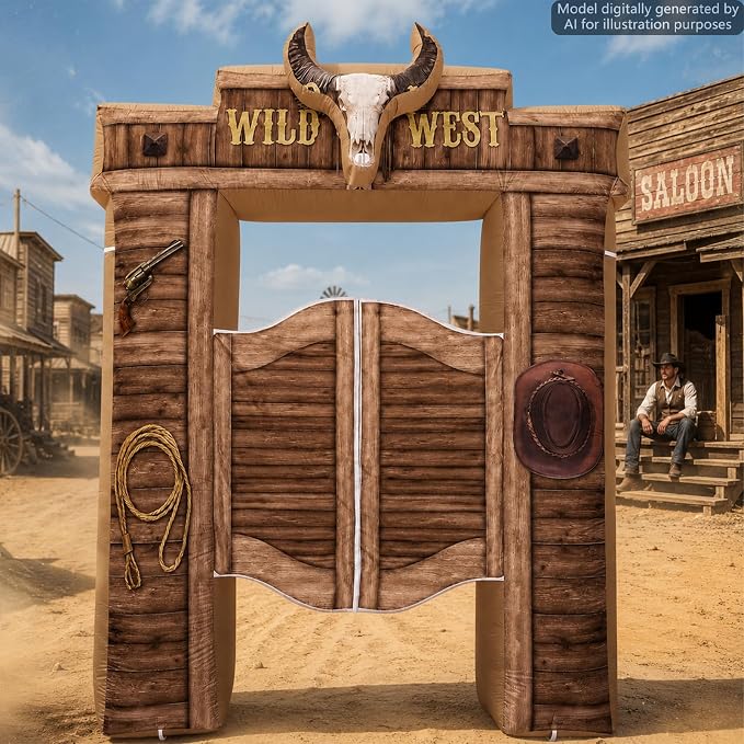 10 Ft Wild West Inflatables Arch Giant Cowboy Inflation Arch with LED Light Western Theme Blow Up Archway for Cowboy Party Outdoor Indoor Yard Lawn Garden Photo Booth Props Blow-Up Backdrop Decor