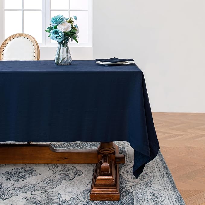 Linen World Linen Tablecloth,100% French Linen Navy Tablecloth 108" x 60" Inch,Washable Rectangular Tablecloth for Dining,Outdoor,Weddings and Restaurants,Decorative Thanksgiving Christmas