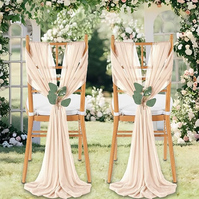 QueenDream Sheer Fabric Wedding Chair Sashes: 36PCS Tulle Church Chair Cover Long Chairs Bows Aisle Drapes Party Decorations Champagne
