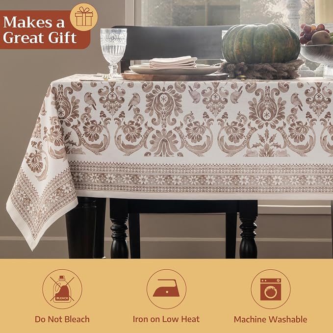 Maison d'Hermine Table Cloth Rectangle Table 100% Cotton 70 x 108 Inches Tablecloth Reusable Everyday Use for Dining Room, Farmhouse, Home, Party, Festive & Wedding - Allure