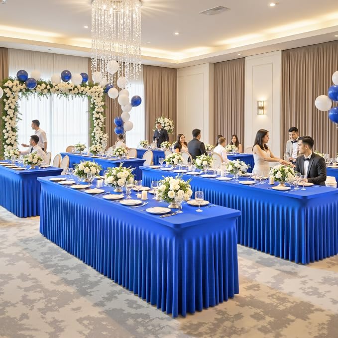 6 Pack Royal Blue Table Cloth for 6 Foot Rectangle Tables Spandex Fitted Tablecloth 6ft Stretch Table Covers Skirt Blue Banquet Tablecloths Wrinkle Free Tablecloth for Party Wedding Birthday Event