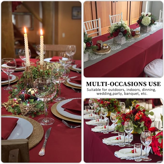 8 Pack Burgundy Table Cloth 60 x 126 Inch Rectangular for 8 Foot Rectangle Tables, Wrinkle Resistant Burgundy Tablecloth Washable Polyester Fabric for Buffet Wedding Party Banquet