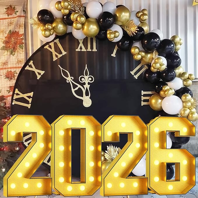 Light Up Numbers 26, Marquee Light Up Numbers Gold 4FT, Large Led Number Lights for 4th Birthday, 4 Feet Tall DIY Frame Pre-cut Foam Board Kit for Birthday Graduation New Year Party Decorations