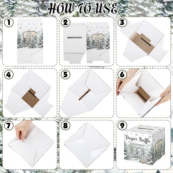 Teling 51 Pieces Diaper Raffle Tickets with Card Box Baby Shower Decorations Gender Reveal Holder Box for Girl Boy Diaper Raffle Party (Baby It's Cold Outside)