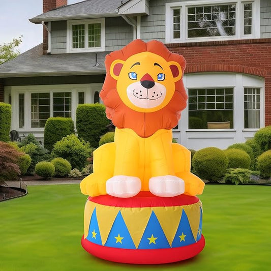 Silipull LED 5 FT Inflatable Lion for Circus Carnival Party Outdoor Decorations, Carnival Theme Birthday Party Blow up Animal for Outdoor Indoor Pool Yard Decorations