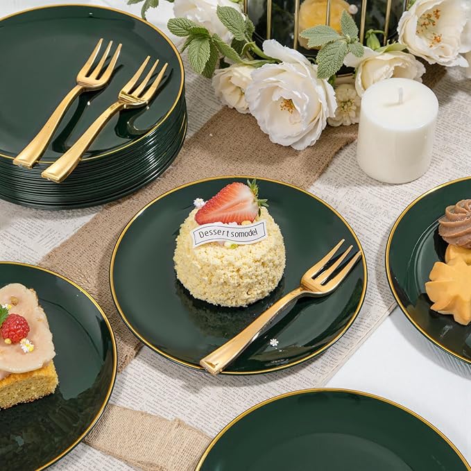 Festiva 200Pcs Green Dessert Plates 6.3" with Plastic Forks 5"- Small Disposable Plates- Dessert/Cake/Appetizer Plastic Plates include 100Plates 100Forks for Birthday Party&St.Patrick's Day& Easter