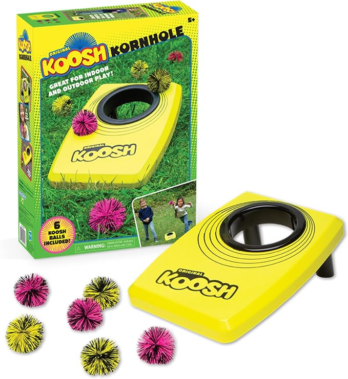 Koosh Kornhole, Cornhole Set for Kids - Outdoor Toys for Boys and Girls, Perfect for Beginners, Preschool Toys, Easy Storage, 1 Kornhole Board, 6 Koosh Balls Included, Ages 5+