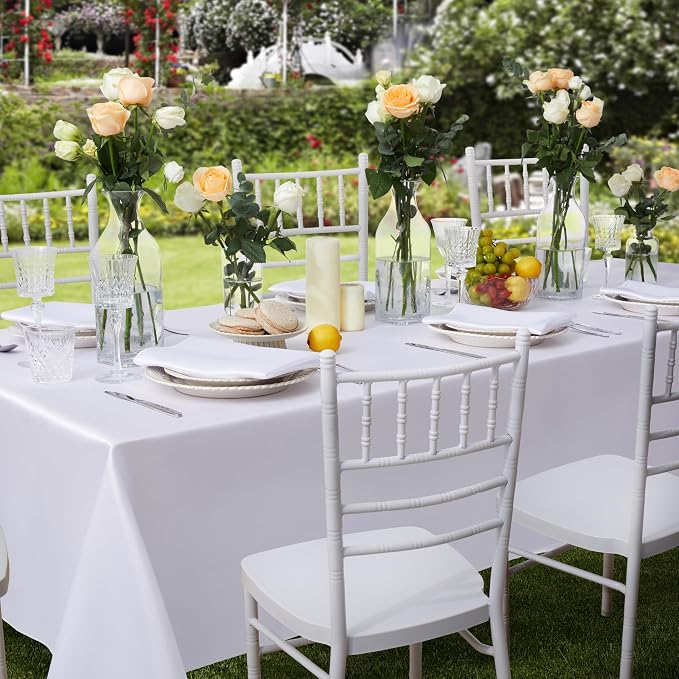 6 Pack Satin Table Cover Rectangle Silkly Soft Table Cloth, Satin Dining Table Cloths for Wedding Banquet Table Decoration, Dining Room, Indoor and Outdoor Use, 60 x 120 Inches, White