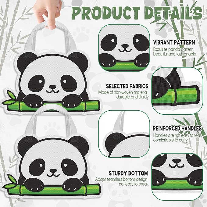 Locmeo 24 Pcs Panda Party Favors Bags 14 Inch Panda Birthday Gift Bags Bulk Nonwoven Reusable Tote Bag with Handle for Goodie Snack Treat Pandas Party Supplies Birthday Gift Decoration