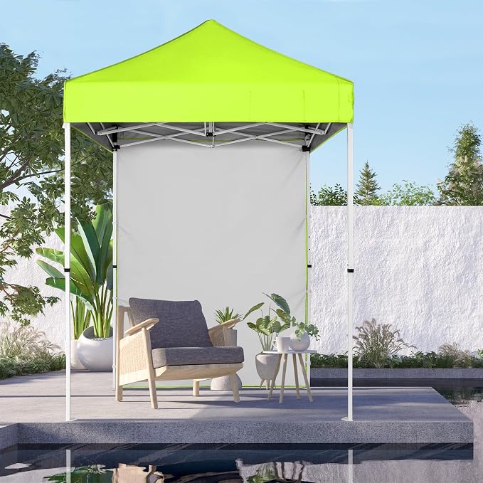 COOS BAY 5x5 Pop Up Canopy Tent with Side Wall, Easy Setup Portable Sun Shelter with Carry Bag, Outdoor Shade for Beach, Camping, Sports & Backyard, Neon Green
