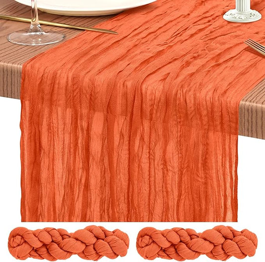 2 Pack Cheesecloth Table Runner 10FT Orange Table Runner Boho Gauze Cheese Cloth Table Runners Long Rustic Sheer Table Decorations for Wedding Party Baby Bridal Shower Birthday Holiday Home