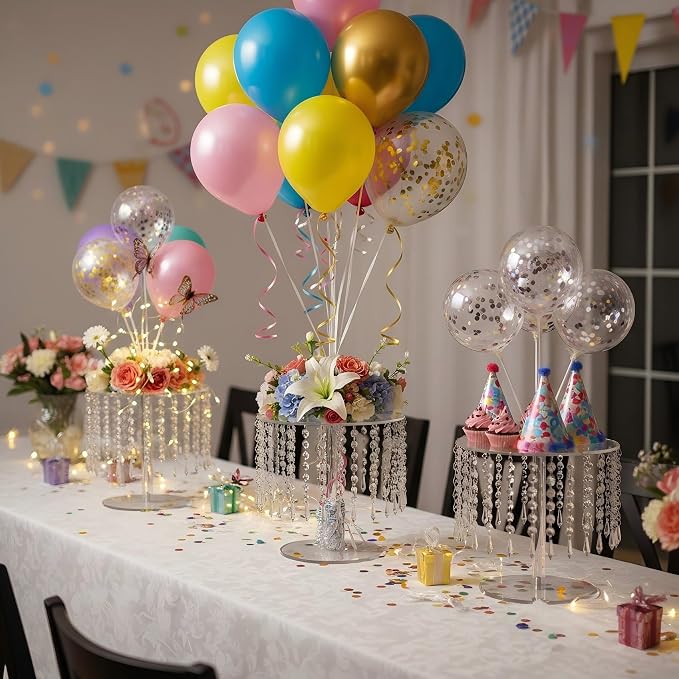 Crystal Cake Stand for Party, Clear Acrylic Cake Stand Sets for Dessert Table, 3Pcs Round Cake and Cupcake Stand for Wedding Birthday Party Event Decorations