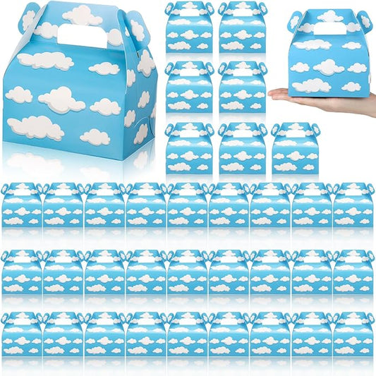 Tinlade Blue Sky White Clouds Treat Boxes Cartoon Gable Candy Bag Story Theme Party Supplies Paper Gift Favor Boxes Goodie Cardboard Bags for Birthday Party Baby Kids Shower Decorations (36 Pcs)