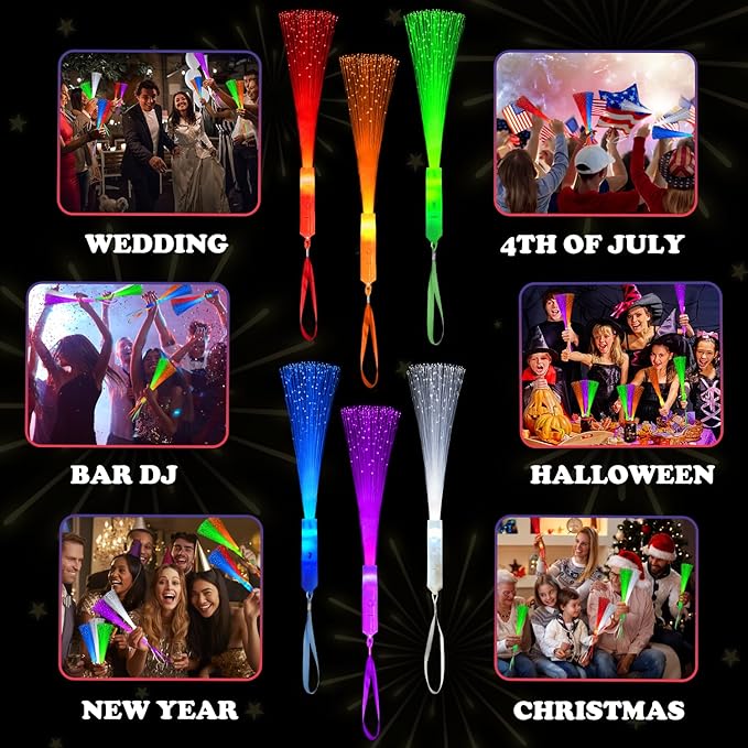 Glow in Dark Party Favors Supplies Toys Accessories for Kids-12 Pack,Light Up Fiber Optic Wand LED 4 of July Sparklers Fireworks Sticks for Toddlers, Basket Stuffers Games Decorations for Boys Girls