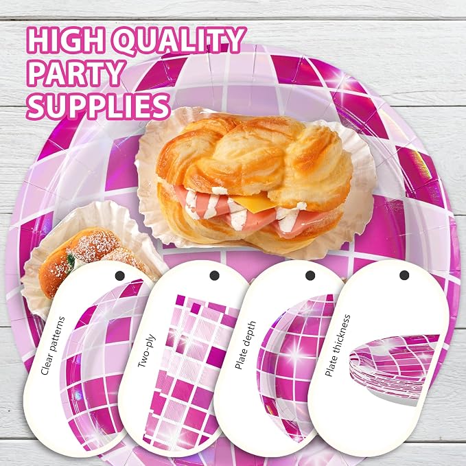 96Pcs Disco Ball Party Decorations Hot Pink Disco Ball Cowgirl Plates and Napkins Sets Iridescent Cowgirl Decorations for Wedding Sprinkle Bachelorette 70s Disco Party Supplies Serves 24
