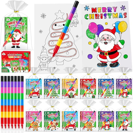 ZMLM 24 Pack Christmas Coloring Books for Kids with Crayons,Party Favors for Kids 4-8, Goodie Bags Stuffers for Toddlers, Classroom Prizes Birthday Return Gifts (Christmas)