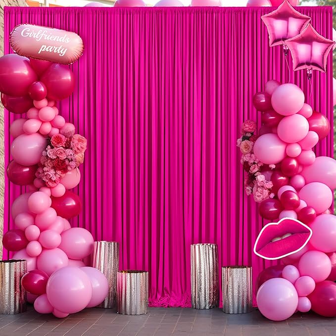 Fuchsia Backdrop Curtain for Parties Birthday Party Wrinkle Free Hot Pink Photo Curtains Backdrop Drapes Fabric Decoration for Wedding 5ft x 7ft,2 Panels