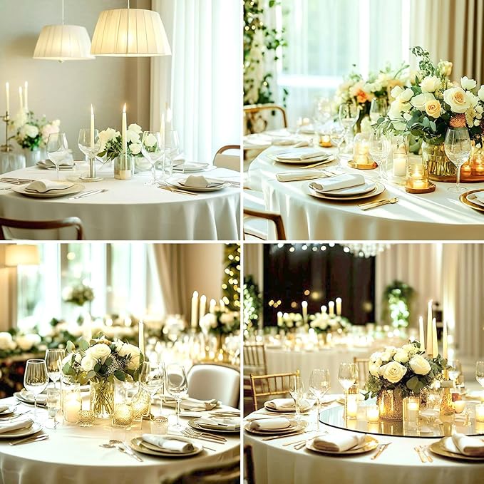 Round Tablecloth 132 Inch 10 Pack Ivory Tablecloths Washable Decorative Polyester Table Clothes Cover for Dining Table Banquets Buffet Parties and Wedding