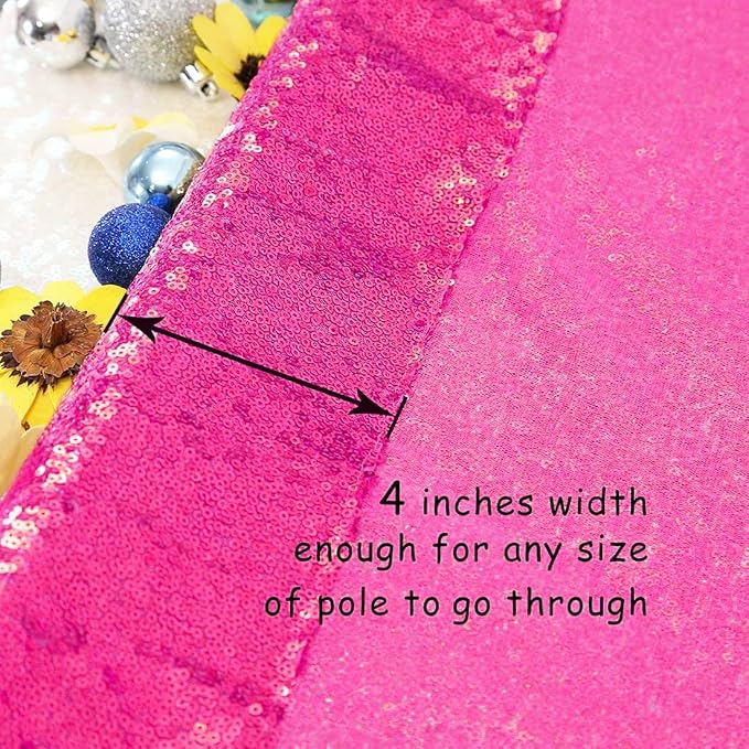 PartyDelight Hot Pink Sequin Backdrop Curtains 2x8ft 2 Panels | 3mm stitched sequin curtain with 4 inch rod pocket for 2x8ft 2 panel doorway window side drape narrow photo booth strip