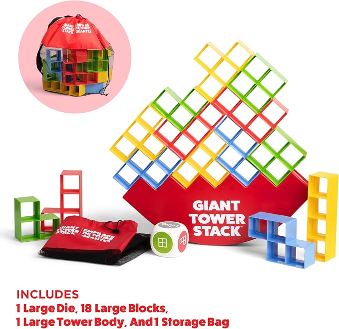 Giant Tower Stack by Relatable - Nappa Award 2026 Winner, The Jumbo Block Game Where You Balance Building Blocks - Ultimate Outdoor Games, Yard Games for Adults & Family Games Challenge, Ages 8+