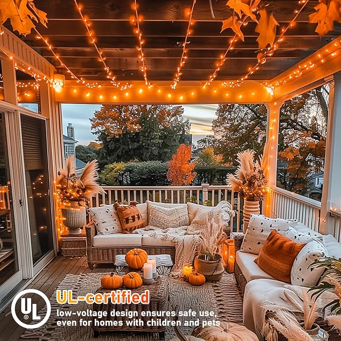 JMEXSUSS 300 LED Orange Lights for Halloween Indoor Outdoor Decor, 99FT Orange Christmas Lights Clear Wire Plug in for Fall Party RV Patio Yard Halloween Tree Decorations