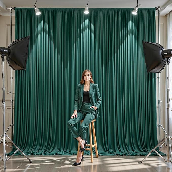 10 Panels Hunter Green Backdrop Curtains - Wrinkle Free Fabric Backdrop for Photoshoot, 10FT Wedding Party Photo Backdrop Drapes for Birthday Baby Shower Photography Stage Background Decorations