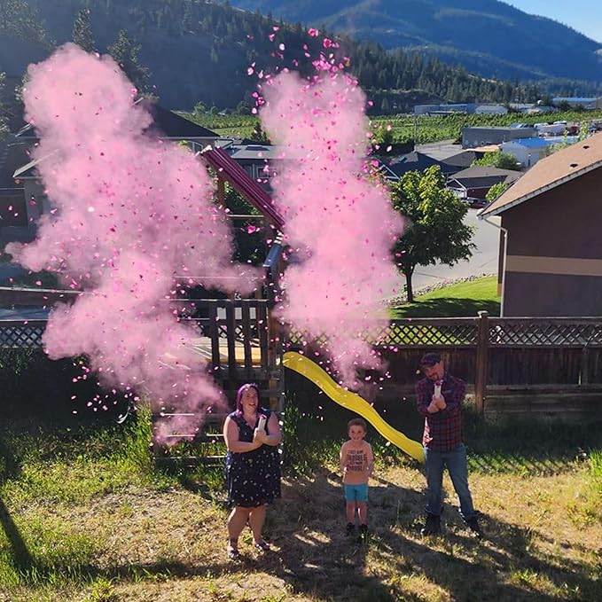 PrimePure Gender Reveal Confetti Cannon - Biodegradable Powder & Heart Shaped Confetti Poppers - 2 Pink & 2 Blue, 4 Pack - Baby Boy or Baby Girl Gender Reveal Smoke Bomb - Powder Cannon Party Poppers