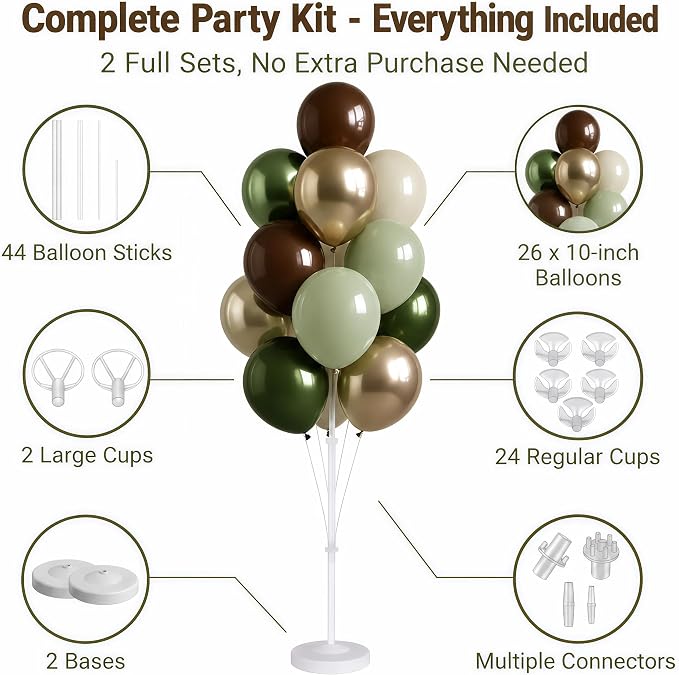 2 Sets Champagne Gold Balloon Stand Kit-Balloon Column Holder with Metallic Rose Balloons for Birthday, Wedding,Baby Shower,Graduation,Anniversary Party Decorations Centerpiece(Forest)