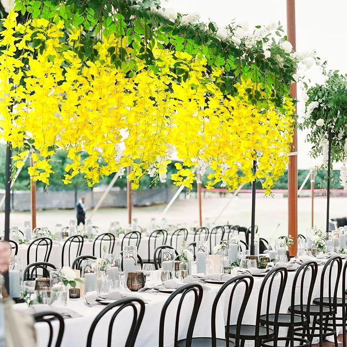 AITISOR 24 Pack Artificial Fake Wisteria Vine Ratta (3.75 Feet) Hanging Garland Silk Flowers String Home Party Wedding Decor (Yellow)