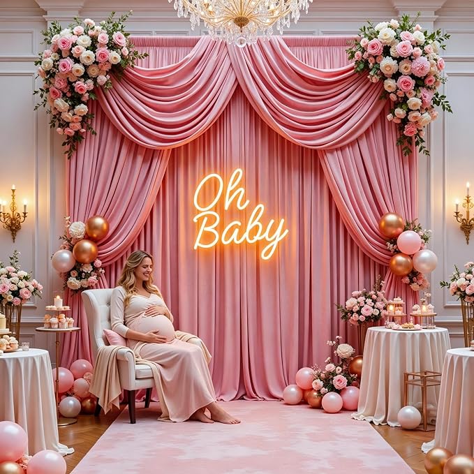 Gallety Pink Backdrop Curtain for Wedding, Polyester Photography Backdrop Drapes - 30FT x 10FT Wedding Backdrop with Rod Pockets for Children's Party,Birthday,Event,Graduation Party Decorations