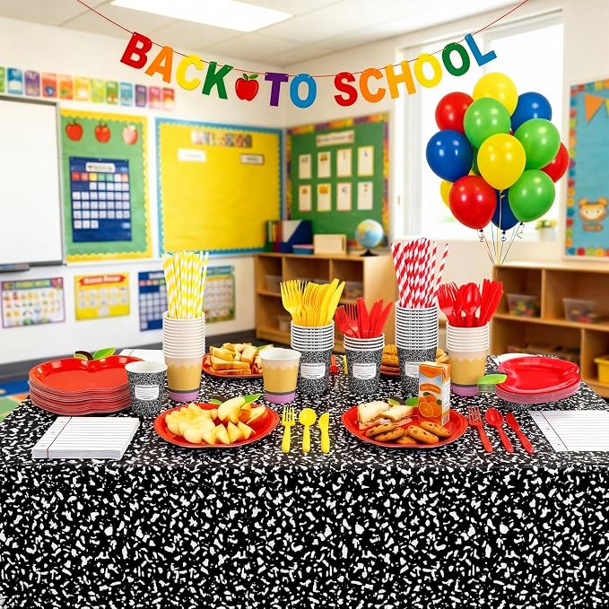 Vesici 452 Pcs Back to School Party Decorations Apple Paper Plates Napkins Cups Tablecloths Tableware Set for First Day of School Preschool Kindergarten Teacher Classroom Party Supplies