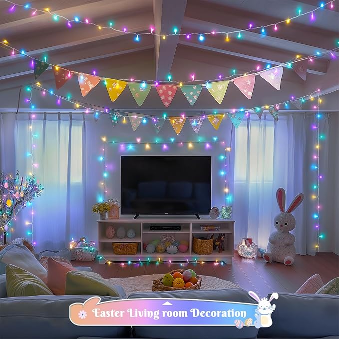 JMEXSUSS 400 LED Easter Lights Indoor Outdoor, 132FT Easter String Lights Plug in, 8 Modes Colorful Christmas Light for Bedroom Party Decorations