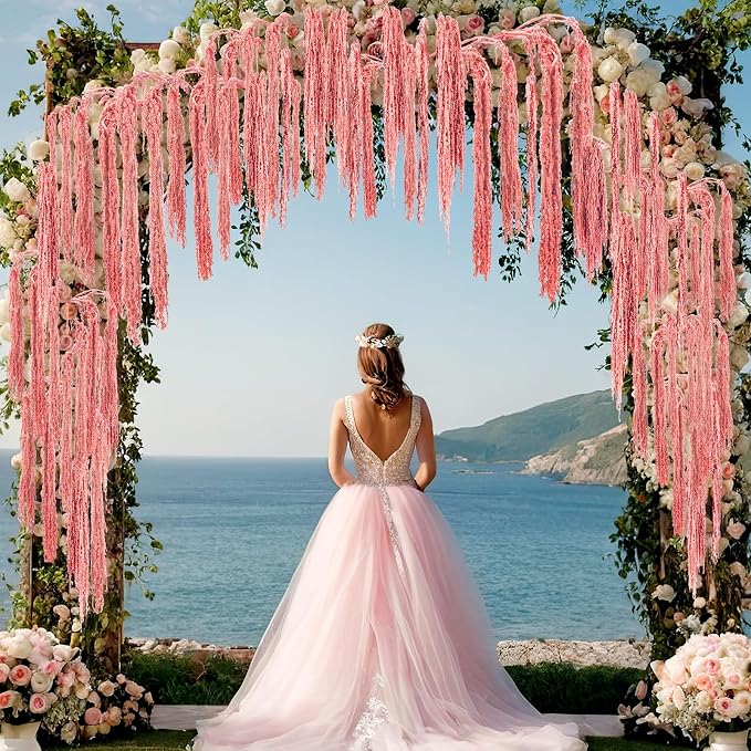 Suncalla 12 Pcs Pink Spring Natural Dried Amaranthus Hanging Flowers Amaranthus Artificial Flowers for Wedding Arch Bouquet Floral Garland Wall Home Decoration (23 Inch)