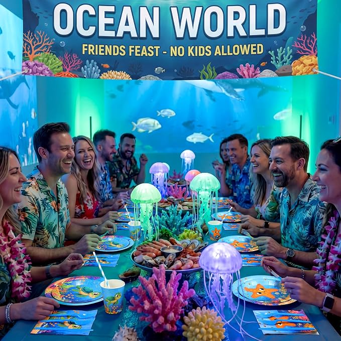 450 Pcs Under the Sea Tableware Set Party Decorations Ocean Birthday Paper Plates Napkins Cups Cutlery Straws for Sea Animal Theme Underwater Creatures Beach Party Supplies, Serves 50