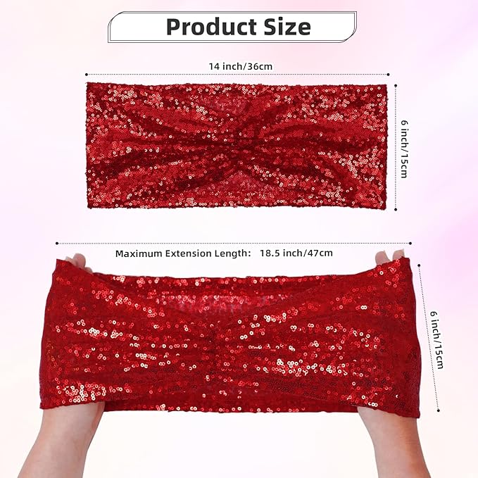 Poise3EHome Red Sequin Chair Sashes, Double Sided Glitter Folding Chair Covers Bow for Wedding Party Banquet Reception Decorations, 20 PCS