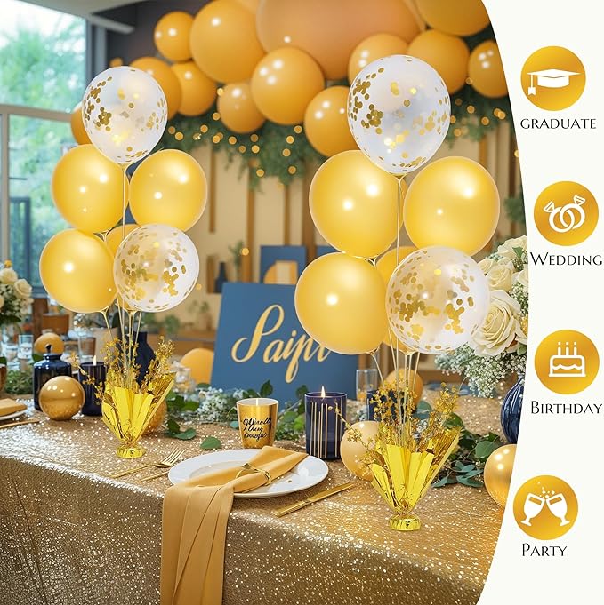 4 Set Gold Table Centerpiece Balloons Stand Kit with Gold and Confetti Balloons for Birthday Party Baby Shower Wedding Bridal Shower Graduation Prom Table Decorations