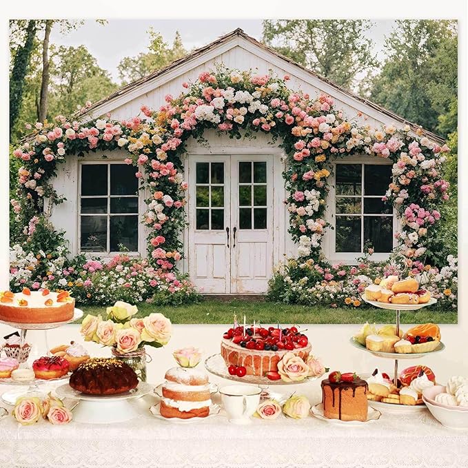 12X10ft Flower Backdrop Floral Retro House Photography Backdrops Rustic Garden Style Decoration Wedding Portrait Background Studio Photo Booth Props