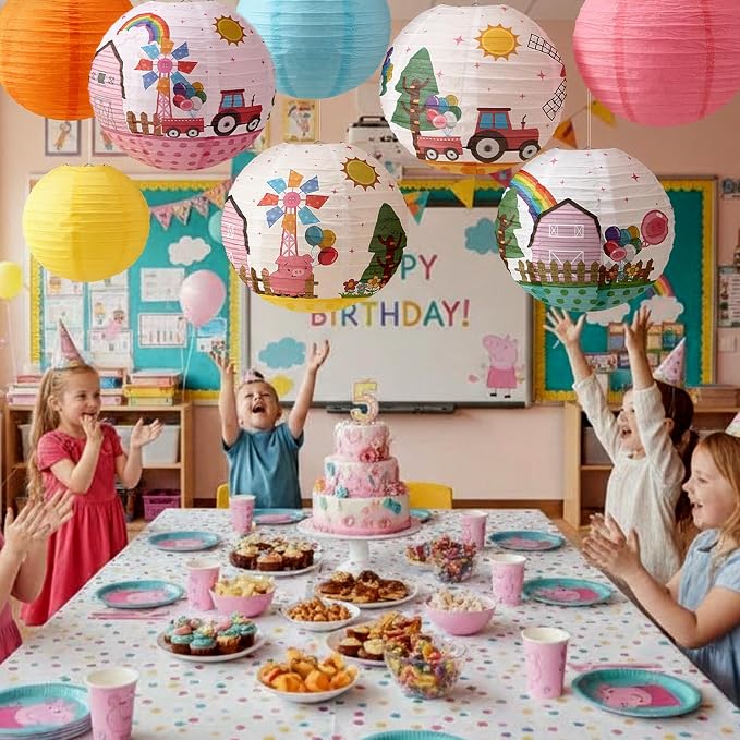 Weysat 12pcs Farmhouse Hanging Paper Lanterns Farm Pig Theme Party Lantern Decorations Birthday Party Supplies for Birthday Shower Classroom Home Decor Supplies