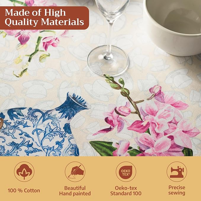 Maison d' Hermine Table Cloth Rectangle Table 100% Cotton 70 x 140 Inches Tablecloth Reusable Decorative for Dining Kitchen Room Farmhouse Party Home Hotel Restaurant Spring Summer - Canton