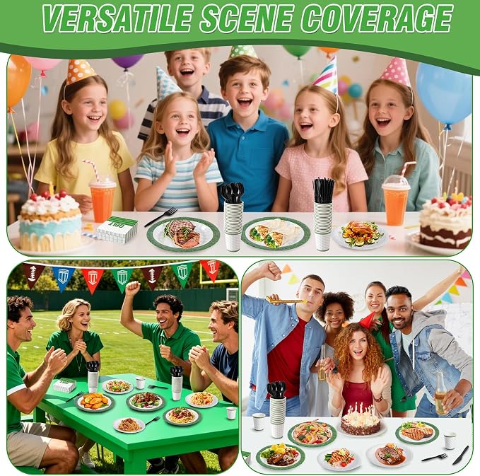 400 Pcs Disposable Golf Party Tableware Set for 50 Guests | Heavy-Duty 7" & 9" Paper Plates, Cups, 13" Napkins & Plastic Cutlery for Game Day and Birthday Party Supplies