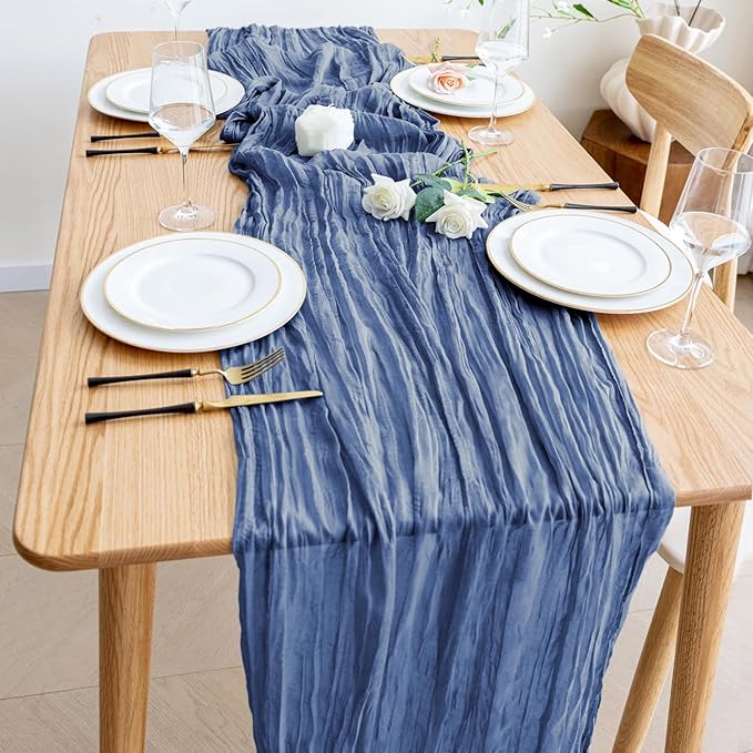 Wokceer Cheesecloth Table Runner 12Pack 10FT Blue Boho Gauze Cheese Cloth Table Runner for Party Long Rustic Sheer Table Runners for Baby Bridal Shower Wedding Easter Table Decor