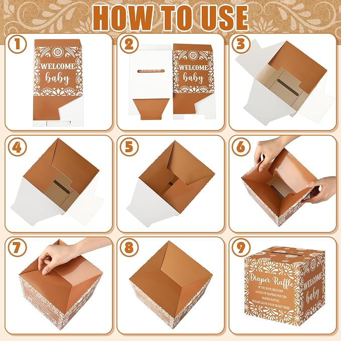 Teling 51 Pieces Diaper Raffle Tickets with Card Box Baby Shower Decorations Gender Reveal Holder Box for Girl Boy Diaper Raffle Party (Cielito Lindo)