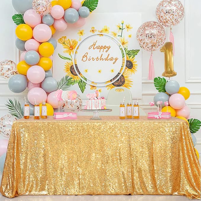 MoKoHouse Tablecloth Rectangle 90x156 Gold Sequin Table Cloth Seamless Glitter Fabric for Home Party Wedding Decor Christmas Decorations