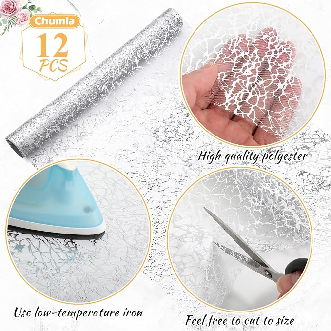Chumia 12 Pieces Silver Table Runner 12 x 85 Inch Sequin Glitter Table Runner Roll Metallic Thin Mesh Fabric Decor for Party Wedding Shower Birthday Baby Shower Party Supplies