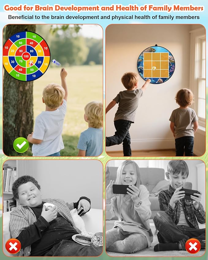 Giant Tic Tac Toe Outdoor Games, Bean Bag Toss Games, 26" Dart Board Game Double-Sided with Sticky Balls for Boys and Girls Ages 4-12 Kids Adults Family Lawn Yard Large Carnival Games