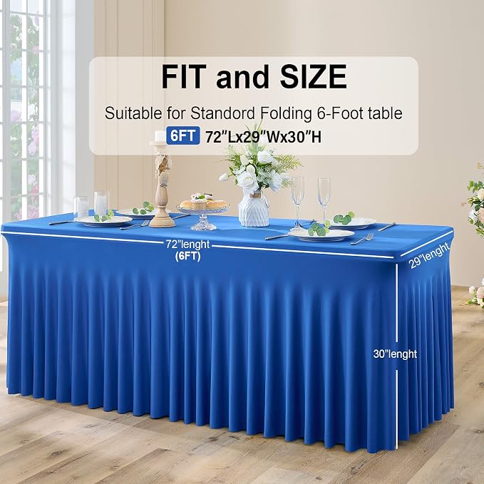 Outpain 4Pack Royal Blue Spandex & Polyester Table Cloths for 6ft Rectangular Tables - Wrinkle & Stain Resistant - Perfect for Parties, Weddings, Banquets
