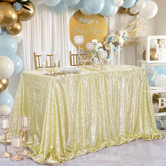 B-COOL Sequin Tablecloth Light Gold Rectangular 90x132 Inches Shimmer Tablecloth Sparkly Table Fabric for Charity Galas Themed Parties Prom
